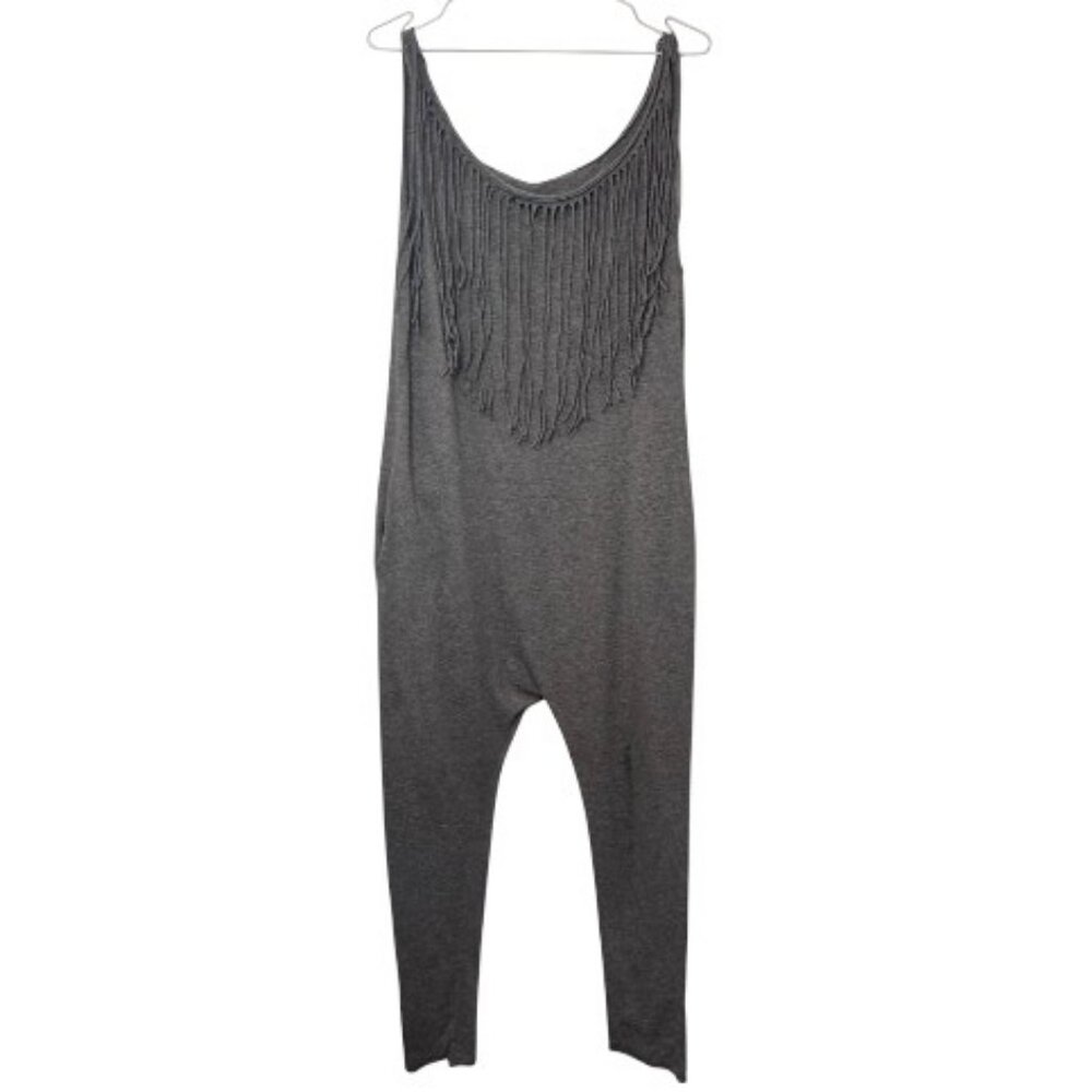 Petitbo grey fringe neck sleeveless jumpsuit size M